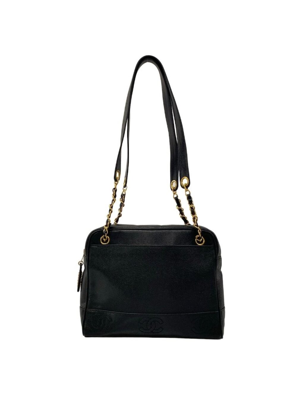 Chanel Shoulder Bag Black Triple Coco Chain Gold